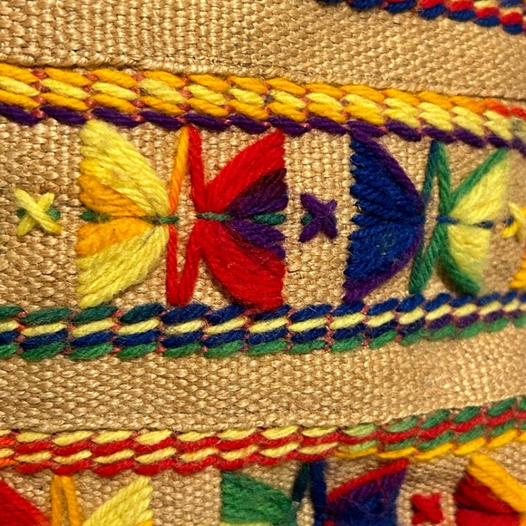 Vintage 70s Burlap Purse Bag Tote Multi Color Embroidery BOHO Hippie 14" - Picture 9 of 9